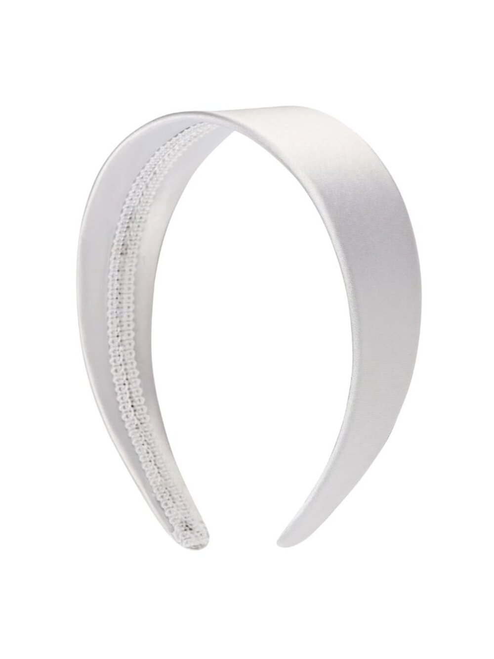 2 Inch Wide Satin Hard Headband, No Teeth, White